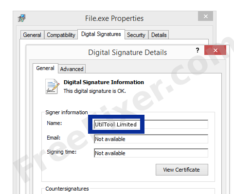 Screenshot of the UtilTool Limited certificate